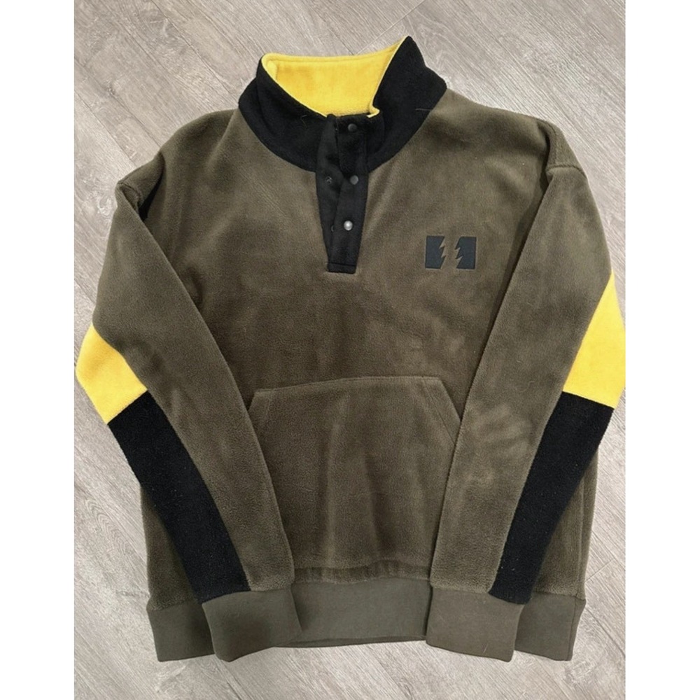 The Hundreds Jacket Mens Small Green Yellow Fleece Half  Zip Jacket Rare